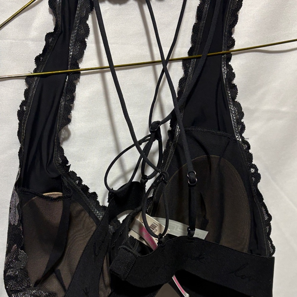 PINK Victoria's Secret Purple Floral & Black Metallic Lace Bralettes - Picture 9 of 9